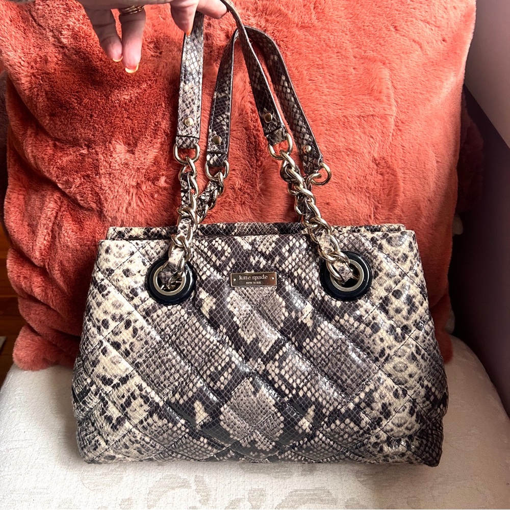 Kate Spade Gold Coast Maryanne Quilted Metallic Snakeskin Bag/Tote
